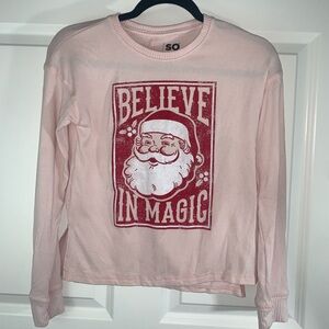 SO Believe in Magic Cozy Pink Santa Soft Long Sleeve Tee Girls Large 10/12